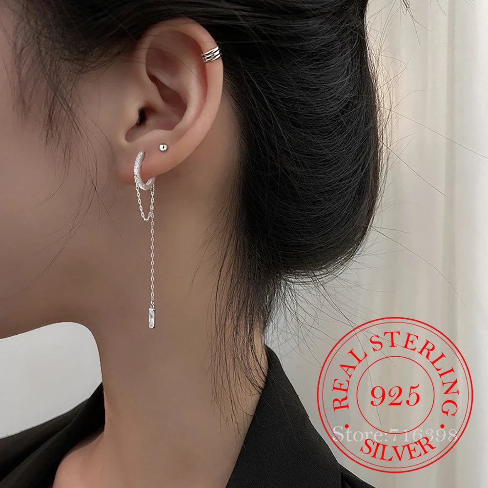 Prevent Allergy 925 Sterling Silver Tassel Chain Crystal Long Drop Earrings for Women 2021 Trend New boucle oreille femme