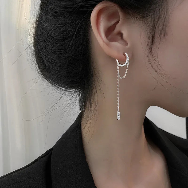 Prevent Allergy 925 Sterling Silver Tassel Chain Crystal Long Drop Earrings for Women 2021 Trend New boucle oreille femme