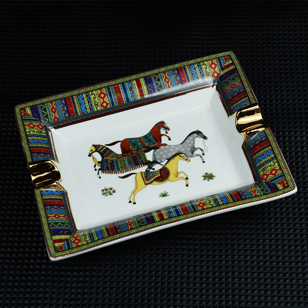 Ceramic Cigar Ashtray Simple Large Home Living Room Decoration Tabacco Ash Holder Tray Green Horse Gift Box Package CA-023