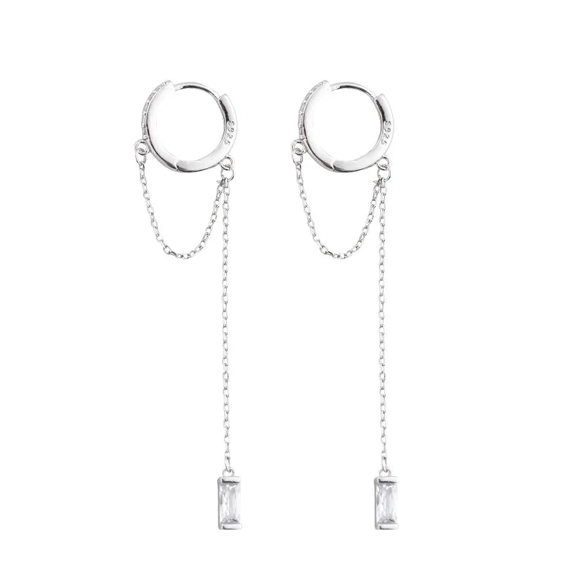 Prevent Allergy 925 Sterling Silver Tassel Chain Crystal Long Drop Earrings for Women 2021 Trend New boucle oreille femme