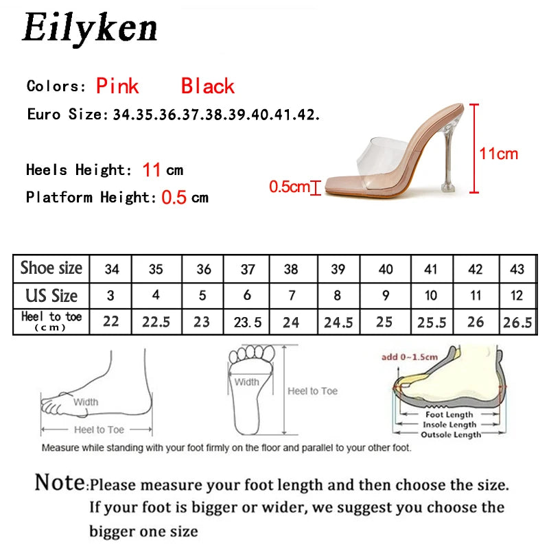 Eilyken New Women Slippers Fashion Transparent Perspex High Heels Female Square Toe Sandals Summer Party Slides Shoes Size 35-42