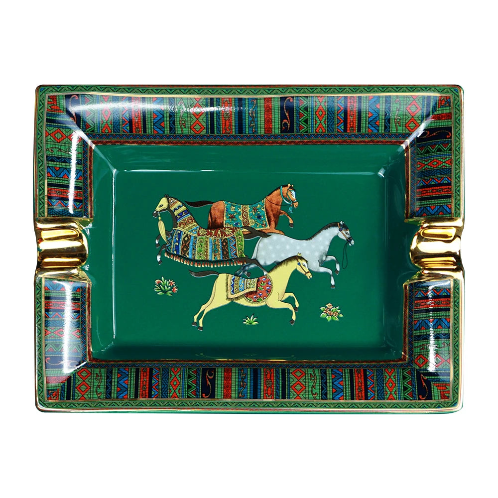 Ceramic Cigar Ashtray Simple Large Home Living Room Decoration Tabacco Ash Holder Tray Green Horse Gift Box Package CA-023