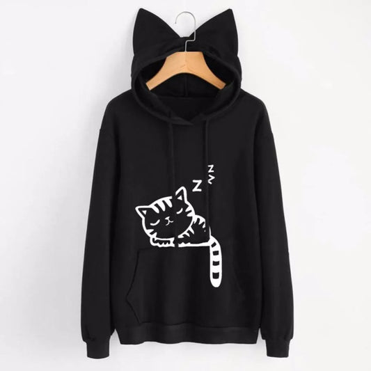 Women Sweatshirt Cat Ear Funny Hoodie Mujer Tracksuits Kawaii Print Cat Cartoon Feminino Fashion Autumn Sweatshirts #256785