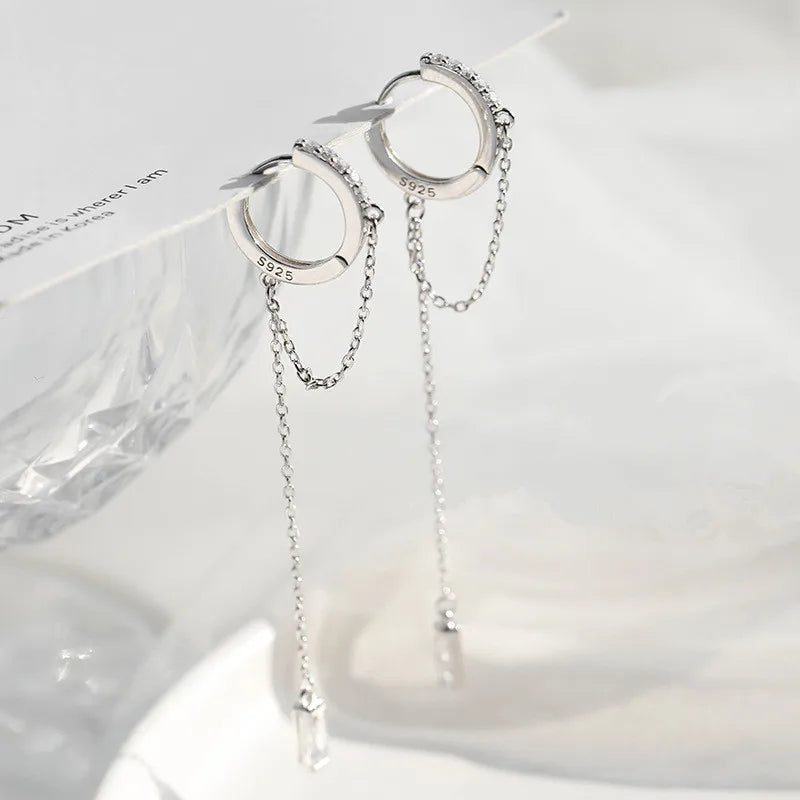 Prevent Allergy 925 Sterling Silver Tassel Chain Crystal Long Drop Earrings for Women 2021 Trend New boucle oreille femme