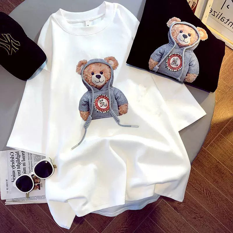 Plus Size Fat Mm2022 New Arrival T-Shirt Large Inst Short Sleeve Bear Print K-style Tide Students' Half-Length Sleeve Top 240