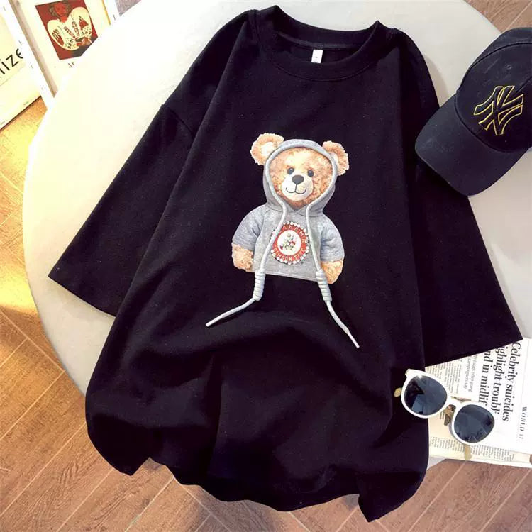 Plus Size Fat Mm2022 New Arrival T-Shirt Large Inst Short Sleeve Bear Print K-style Tide Students' Half-Length Sleeve Top 240