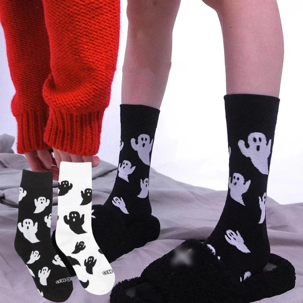 Halloween Harajuku Characteristic Couple Socks Funny Cosplay Outdoor trend Couple Sock Ghost Print Men/Women's Middle Tube Socks