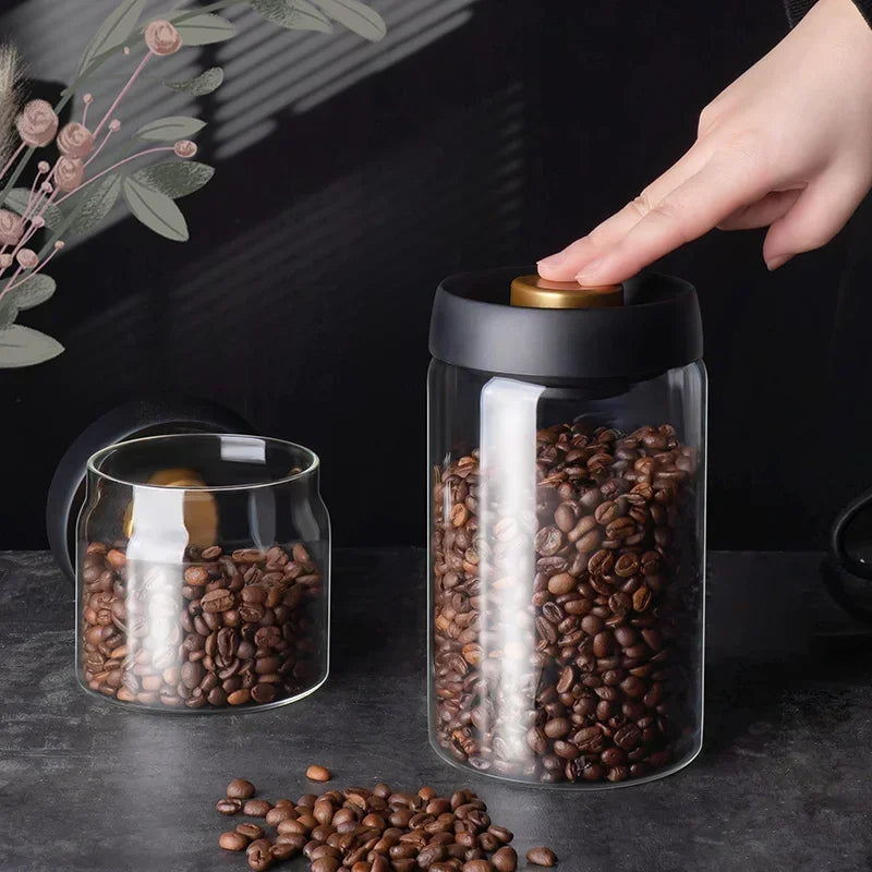 New Vacuum Sealed Jug Coffee Beans Glass Airtight Canister Food Grains Candy Keep Fresh Storage Jar Kitchen Accessories Jars