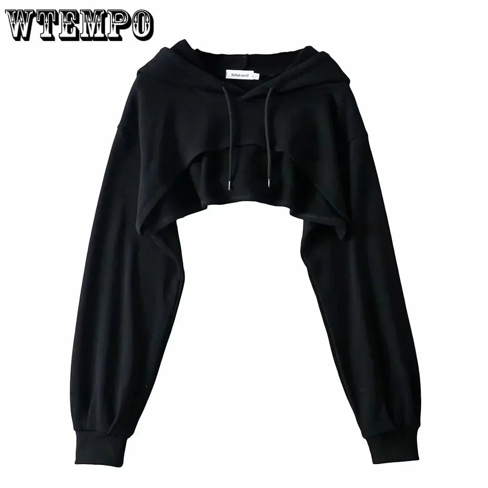 Hoodie Female Hoodie Personality Irregular Crop Ultra Short Style Long Sleeve Top Female Drop Shipping