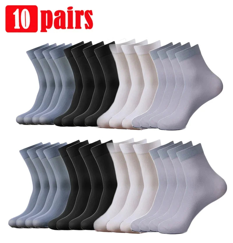 20Pcs Breathable Long Socks Bamboo Fiber Socks Summer Thin Stripe Men Silk Sports Socks Antibacterial Black Business Men Sox