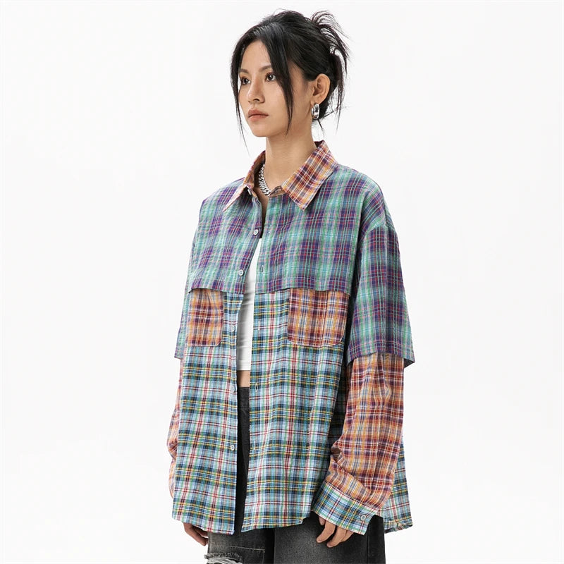 Plaid Shirts & Blouses Plus Size Woman Korean Style Fashion Women's Clothing Sales Trend 2024 Youthful Woman Clothes Ladies Tops