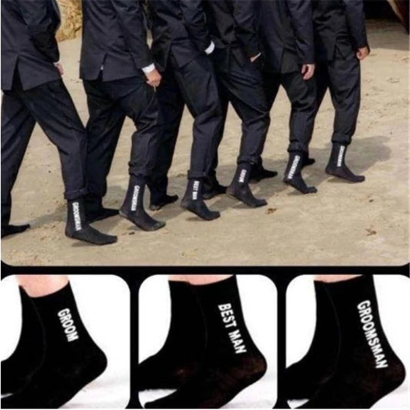 Funny Wedding Socks Black Groomsmen Best Man Groom Happy Wedding Sokken Party Dropship