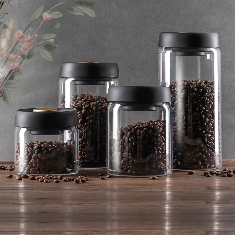 New Vacuum Sealed Jug Coffee Beans Glass Airtight Canister Food Grains Candy Keep Fresh Storage Jar Kitchen Accessories Jars