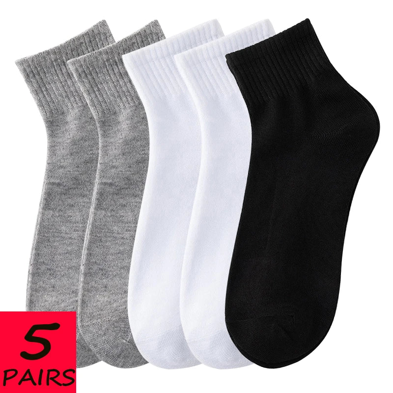 ALLTOOALL 5Pairs/Lot Men's Solid Color Socks Black White Business Cotton Socks Mesh Casual Sports Sock Man Breathable Short Sock