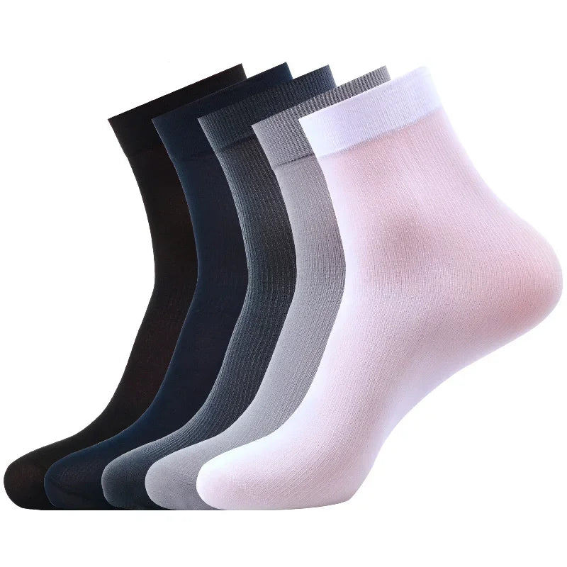 20Pcs Breathable Long Socks Bamboo Fiber Socks Summer Thin Stripe Men Silk Sports Socks Antibacterial Black Business Men Sox