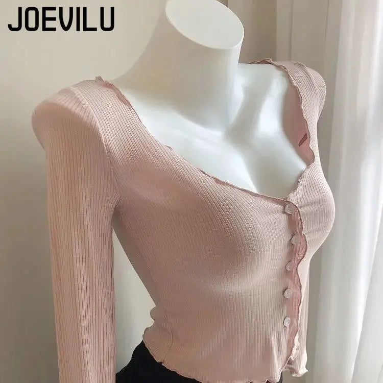 Thin Knitted Shirt Women's Slim Crop Top Single Breasted V-neck Cardigans Ladies Casual Skirt Shawl Solid Elegant Sunscreen Coat