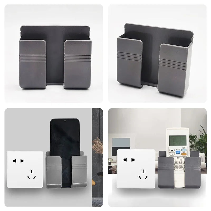 Wall Mobile Phone Holder Universal Cellphone Charge Storage Box Organizer TV Remote Control Hanging Stand Bracket Charging Dock