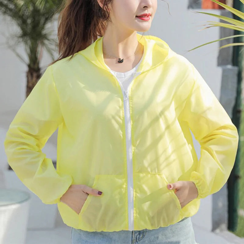 Women Quick-dry Anti Uv Shirt Sweatshirt Sun Protection Tops Hoodie Coat Summer Sunscreen Ultra-thin Breathable Solid Color Coat