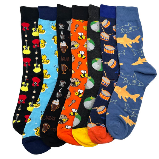 1 Pair Men Socks Casual Business Party Personality Skateboard Cartoon Print Shark Bee Duck Harajuku Casual Funny Socks