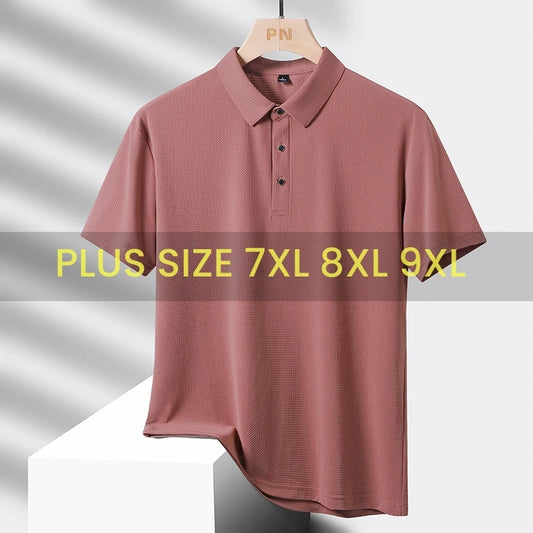 Large Size 9xl 8xl Summer High Quality Breathable Fashion Short Sleeves Quick Dry Black Blue Red Nylon Ice Silk Polo Shirts Men