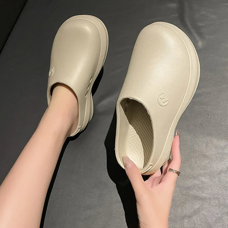 New Women's Hole Shoes Summer EVA Thick Sole Elevated Sandals Comfortable Anti Slip Baotou Beach Garden Shoes Indoor Slippers