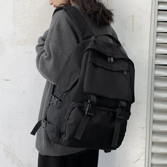 Black Students Backpacks Large Capacity Travel Bag Solid Harajuku Casual Schoolbag Backpack Women Man bag Unisex High Street