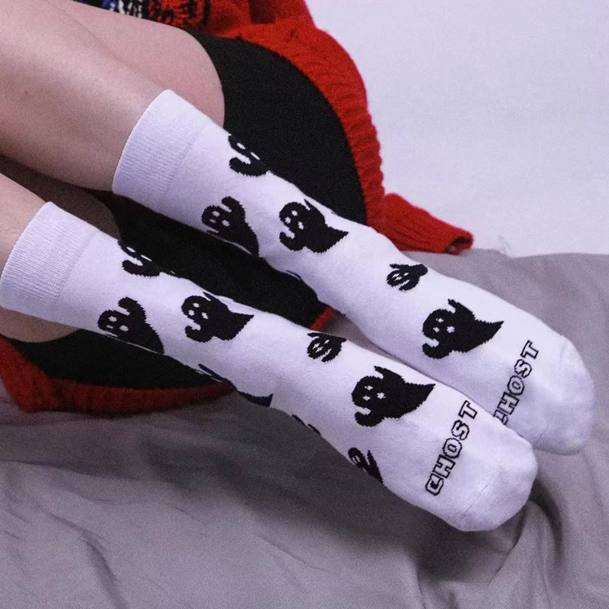 Halloween Harajuku Characteristic Couple Socks Funny Cosplay Outdoor trend Couple Sock Ghost Print Men/Women's Middle Tube Socks