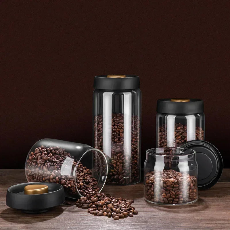 New Vacuum Sealed Jug Coffee Beans Glass Airtight Canister Food Grains Candy Keep Fresh Storage Jar Kitchen Accessories Jars