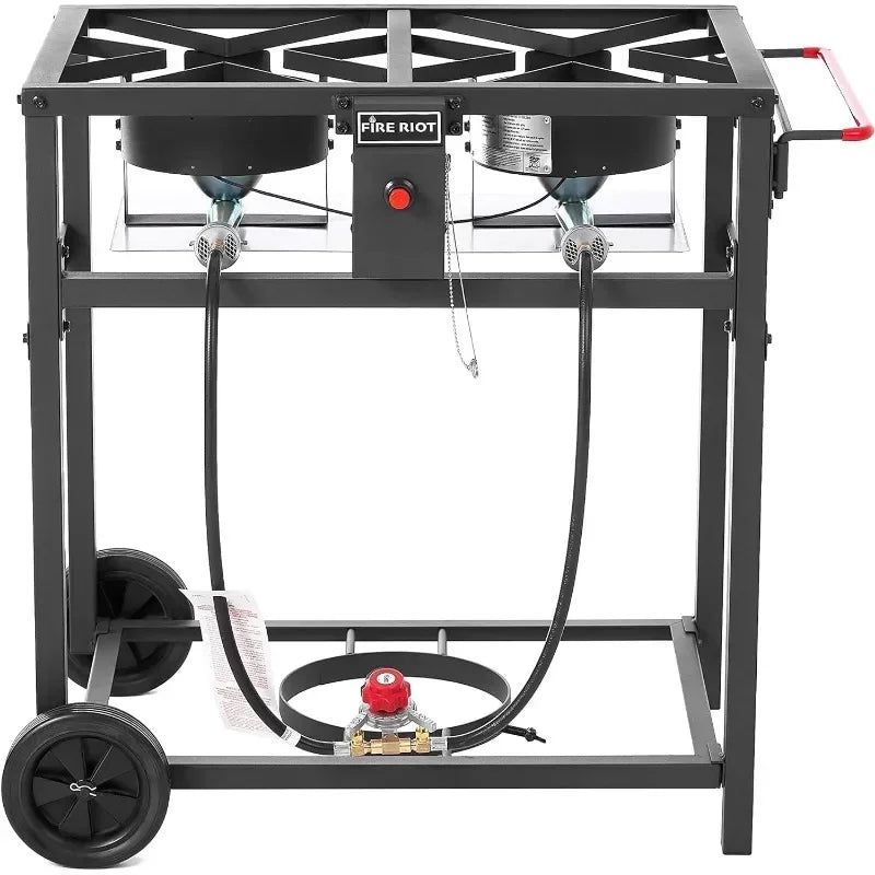 Fire Riot Propane Outdoor Double Burner Deep Fryer Cart, 2-18QT Aluminum Pots & Frying Baskets, Best for Fish Fry, Wings