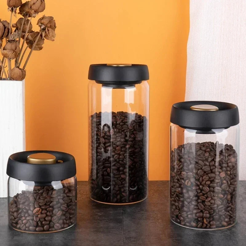 New Vacuum Sealed Jug Coffee Beans Glass Airtight Canister Food Grains Candy Keep Fresh Storage Jar Kitchen Accessories Jars