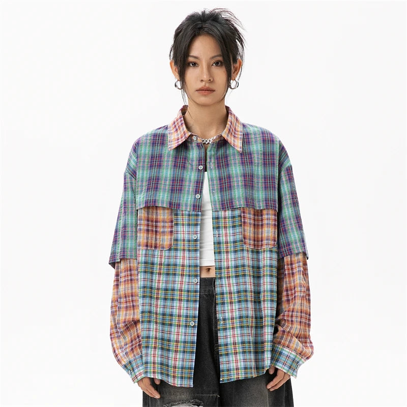 Plaid Shirts & Blouses Plus Size Woman Korean Style Fashion Women's Clothing Sales Trend 2024 Youthful Woman Clothes Ladies Tops