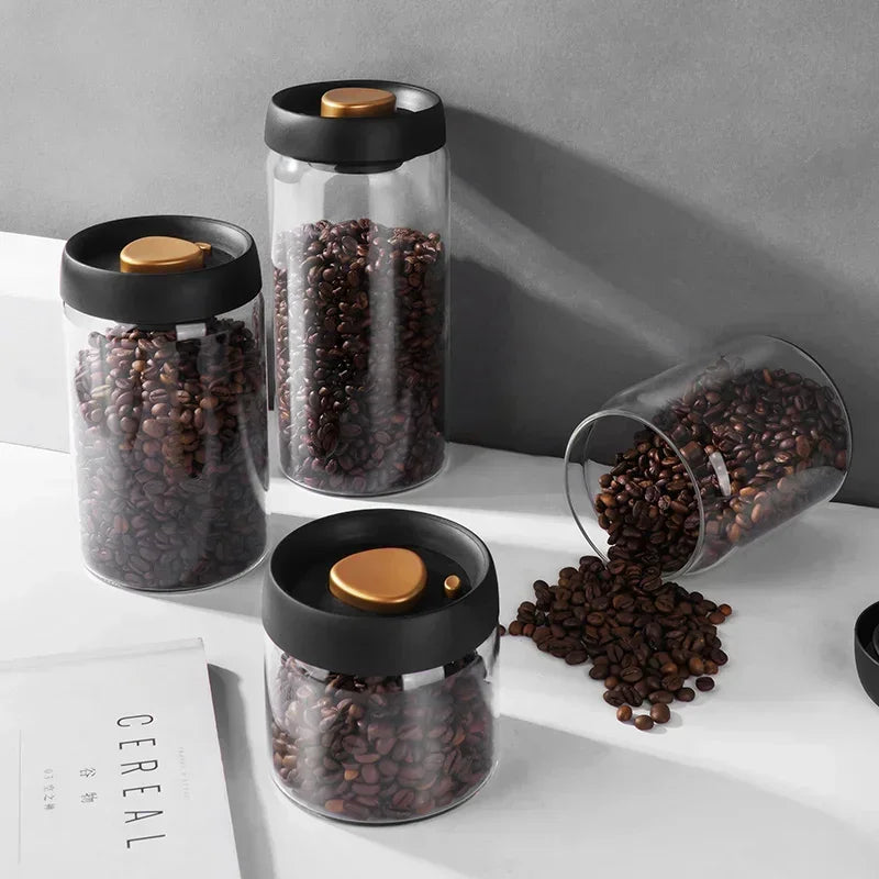 New Vacuum Sealed Jug Coffee Beans Glass Airtight Canister Food Grains Candy Keep Fresh Storage Jar Kitchen Accessories Jars