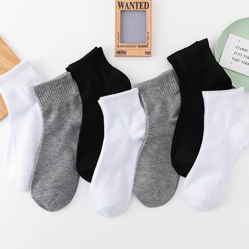 ALLTOOALL 5Pairs/Lot Men's Solid Color Socks Black White Business Cotton Socks Mesh Casual Sports Sock Man Breathable Short Sock