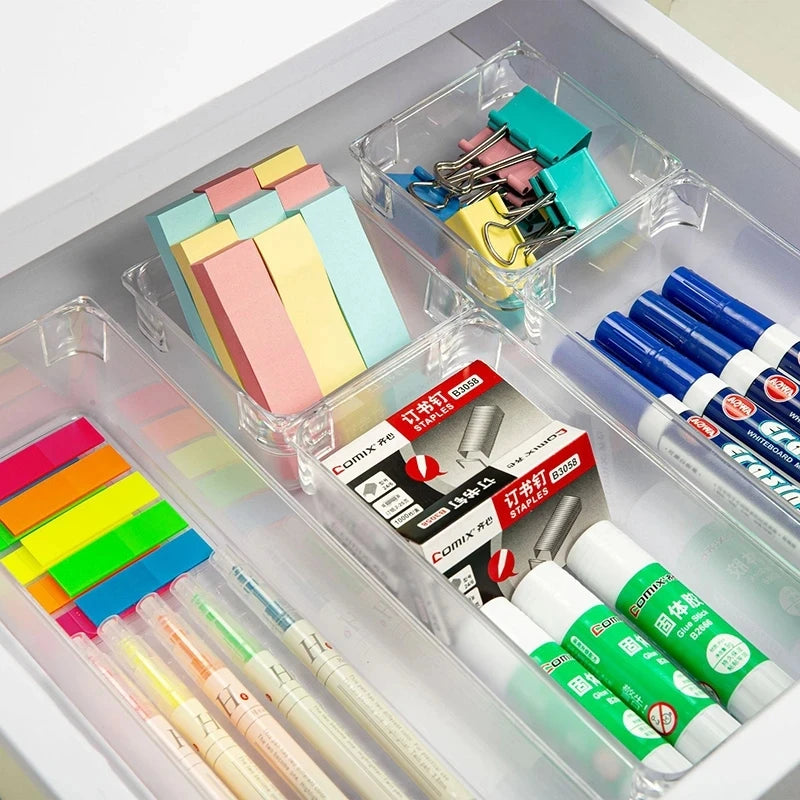 Clear Drawer Organizer Transparent Drawer Divider Storage Box Bins Case for Utensil Cosmetic Groceries Kitchen Tableware