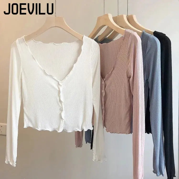 Thin Knitted Shirt Women's Slim Crop Top Single Breasted V-neck Cardigans Ladies Casual Skirt Shawl Solid Elegant Sunscreen Coat