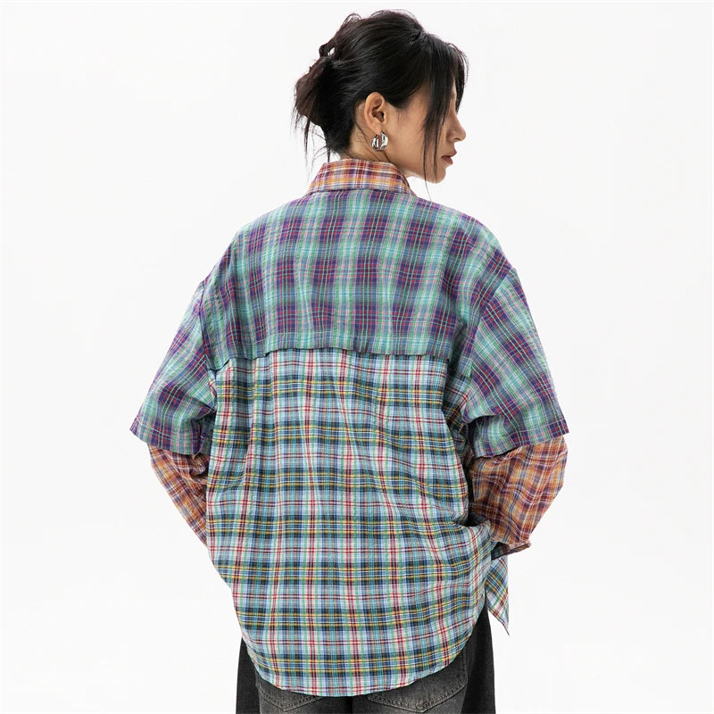 Plaid Shirts & Blouses Plus Size Woman Korean Style Fashion Women's Clothing Sales Trend 2024 Youthful Woman Clothes Ladies Tops