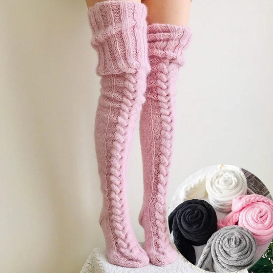 Knitted Knee-length Warmers Leg Socks Wool Foot Cover Solid Colors Sexy Over the Knee Stocking Women Winter Cosplay